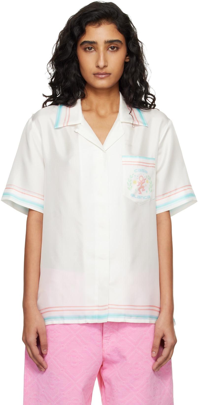 White Dance Joy Cuban Collar Short Sleeve Shirt by CASABLANCA