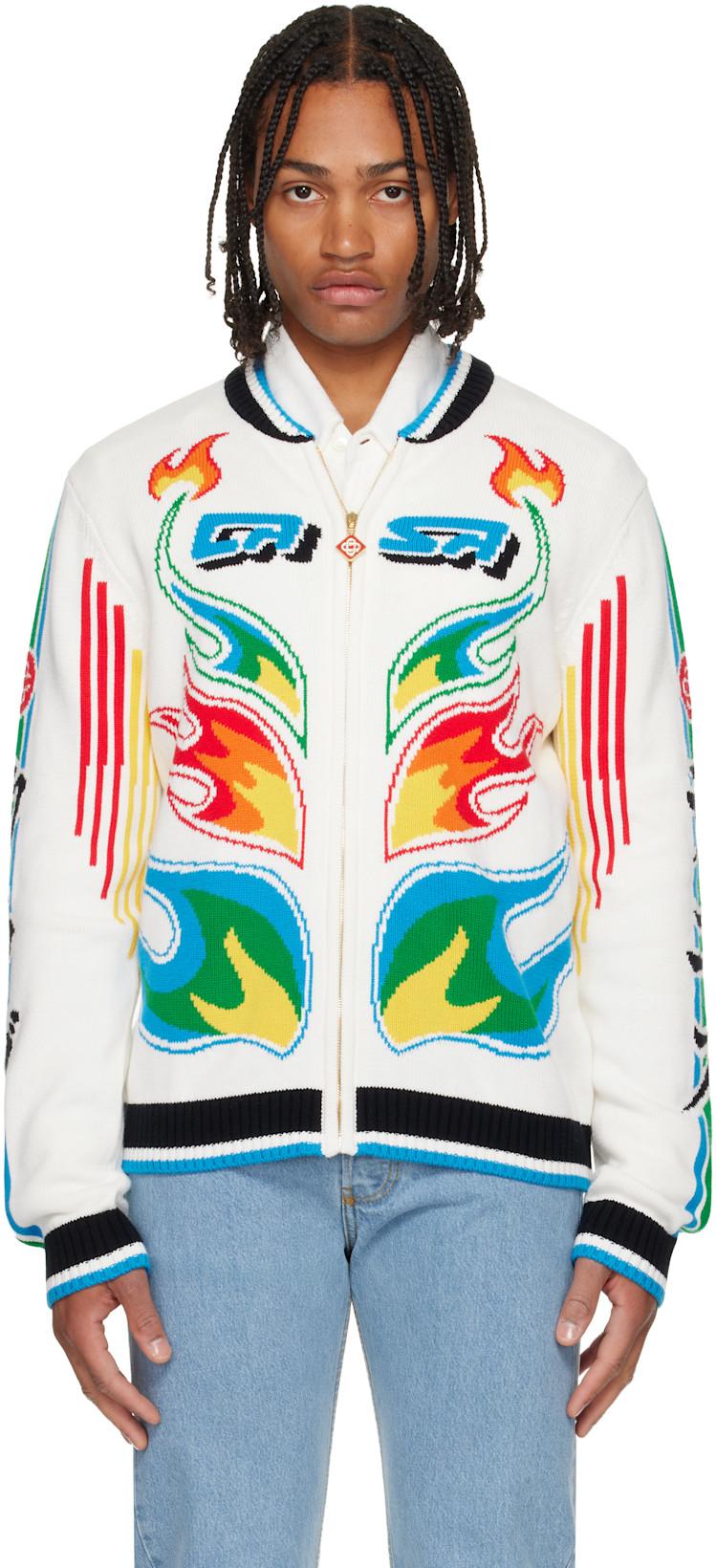 White Flame Laurel Cotton Knit Casa Club Jacket by CASABLANCA