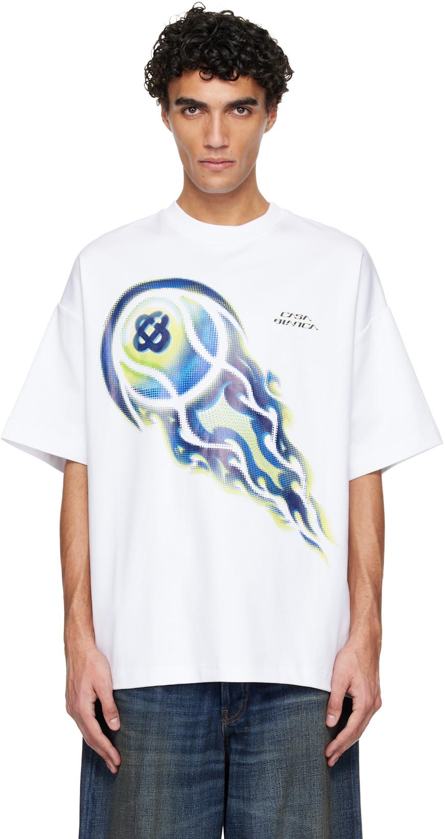 White Flaming Tennis Ball Oversized Short Sleeve T‑shirt by CASABLANCA