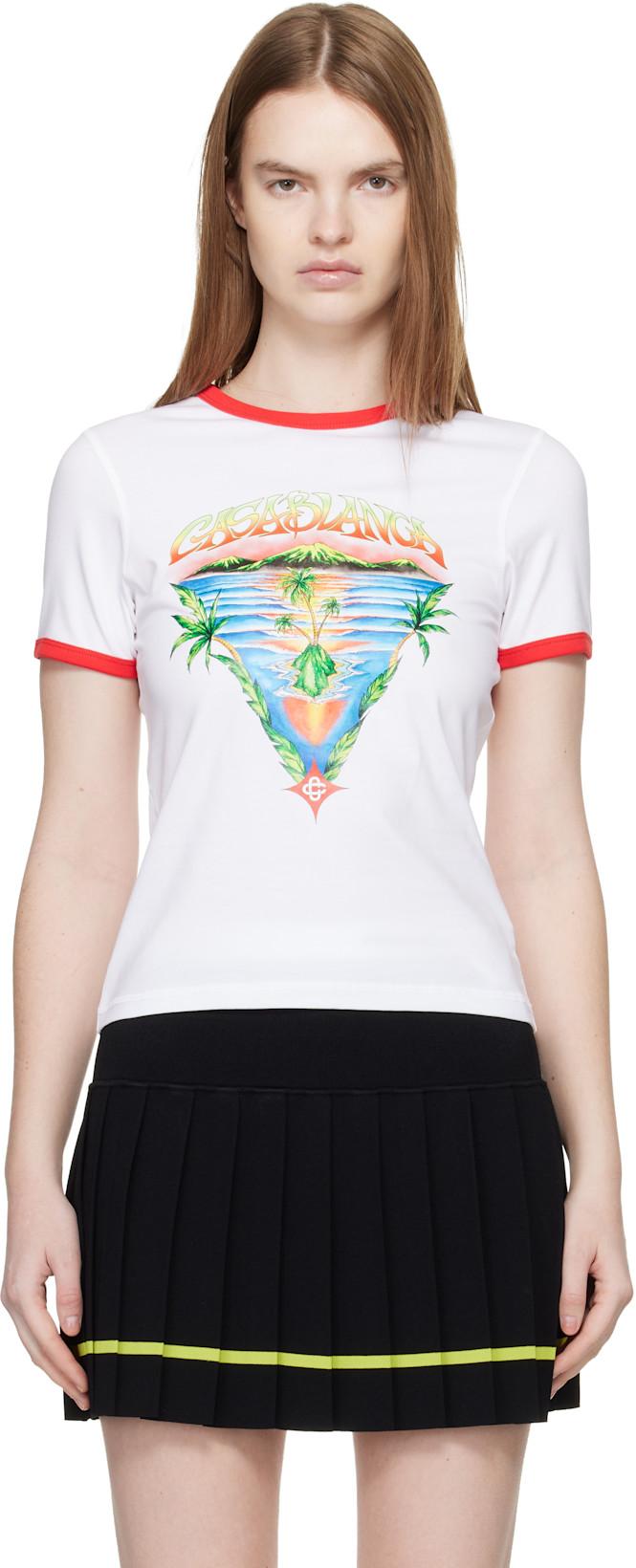 White Innocence Triangle Longline Ringer T-shirt by CASABLANCA White Innocence Triangle Longline Ringer T-shirt by CASABLANCA