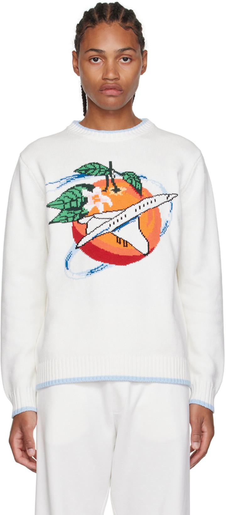 White Orbite Autour De L'Orange Sweater by CASABLANCA