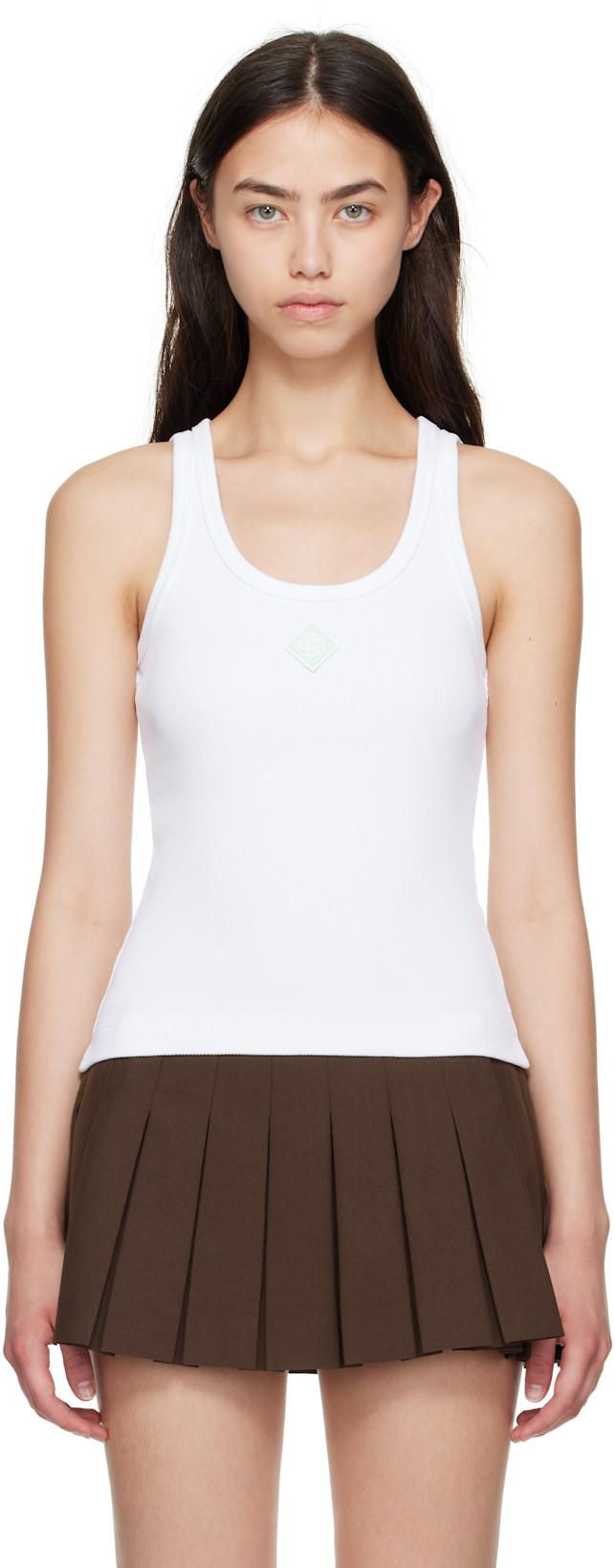 White Ribbed Jersey Tank Top by CASABLANCA