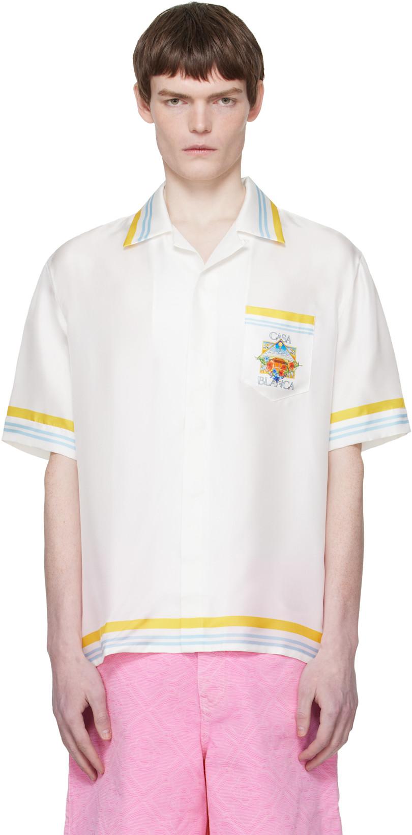 White Tennis Landscape Short Sleeve Silk Shirt by CASABLANCA