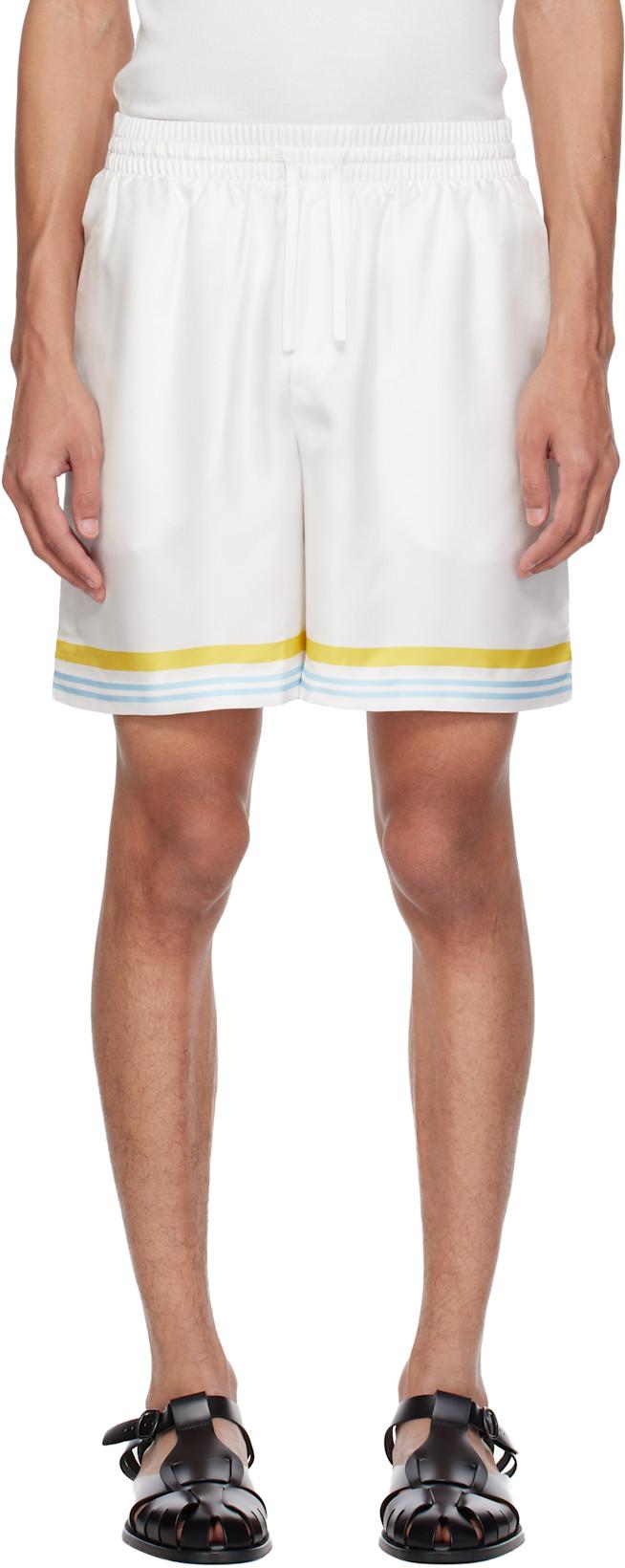 White Tennis Landscape Silk Shorts by CASABLANCA