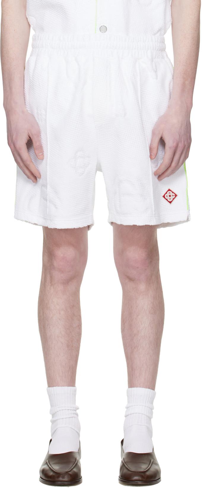 White Towelling Monogram Shorts by CASABLANCA
