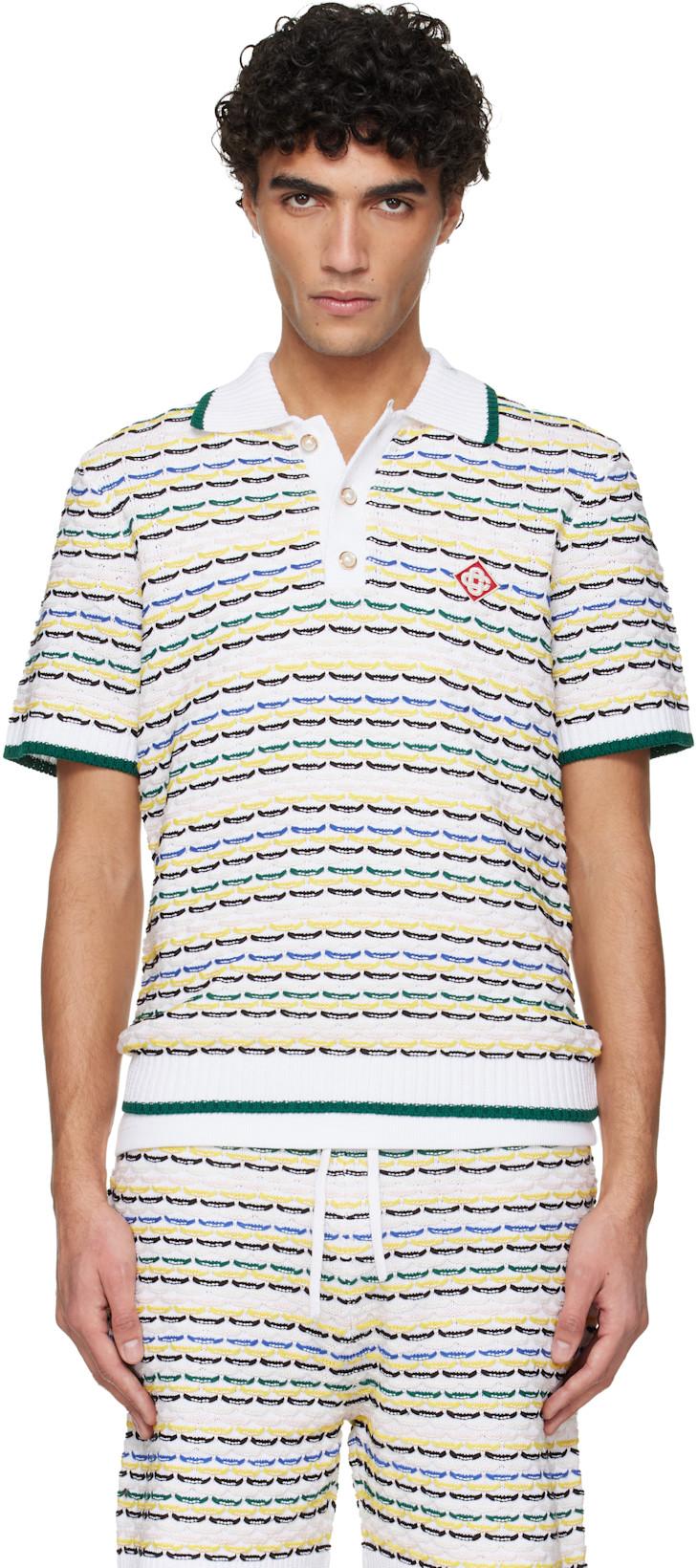 White Tuck Stitch Short Sleeve Polo by CASABLANCA