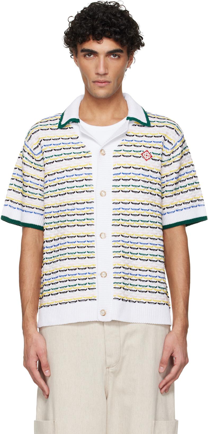 White Tuck Stitch Short Sleeve Shirt by CASABLANCA