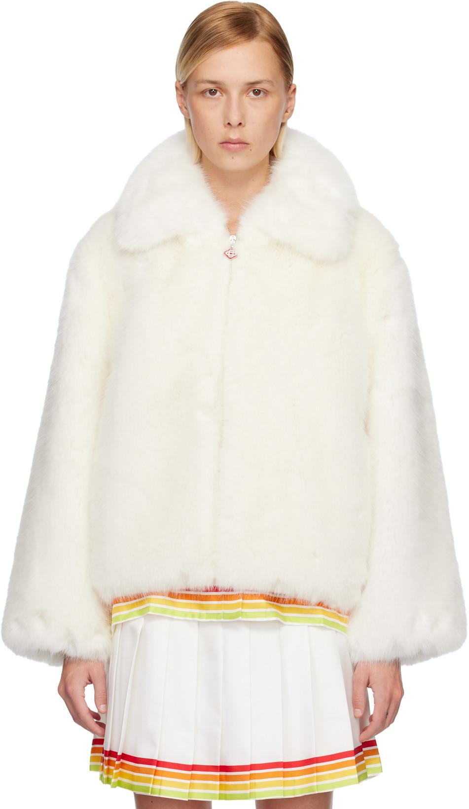White Zip Faux-Fur Jacket by CASABLANCA