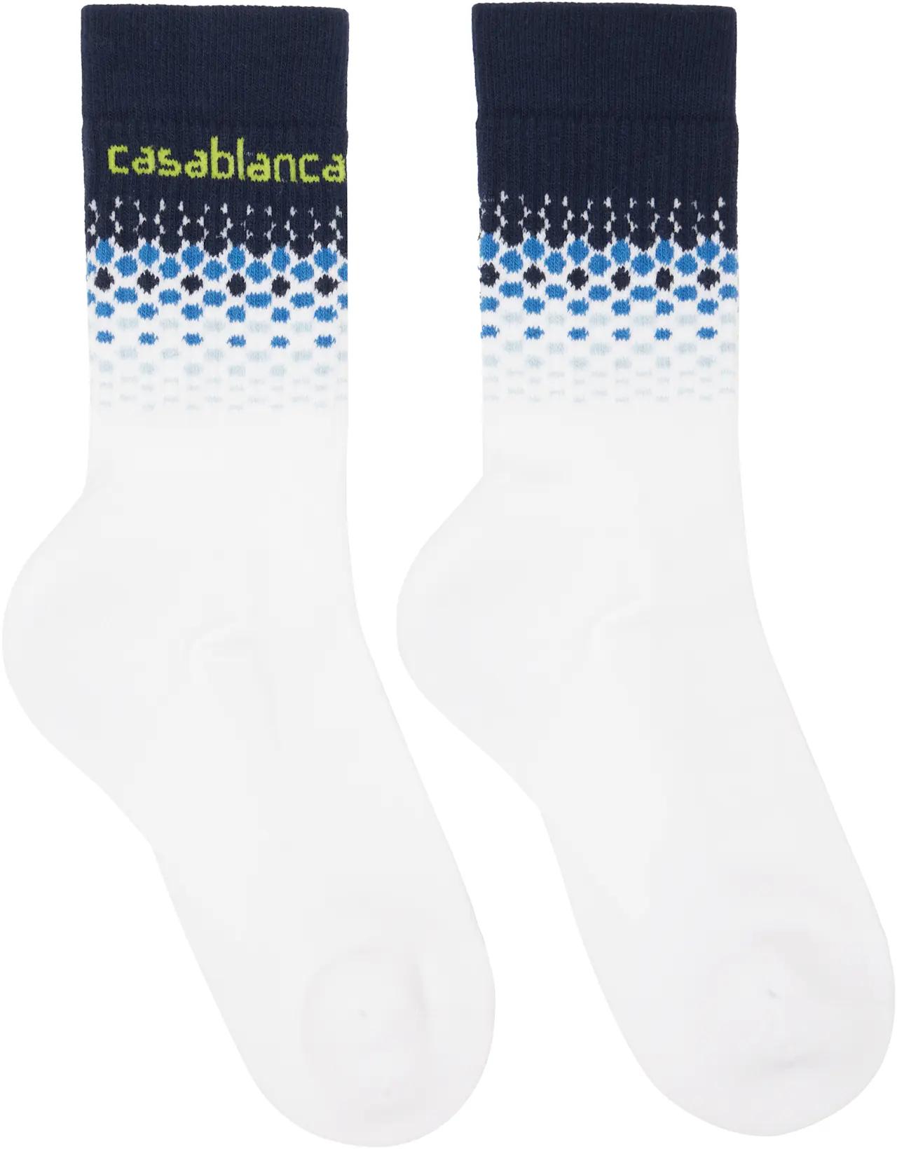 White & Blue Halftone Gradient Socks by CASABLANCA