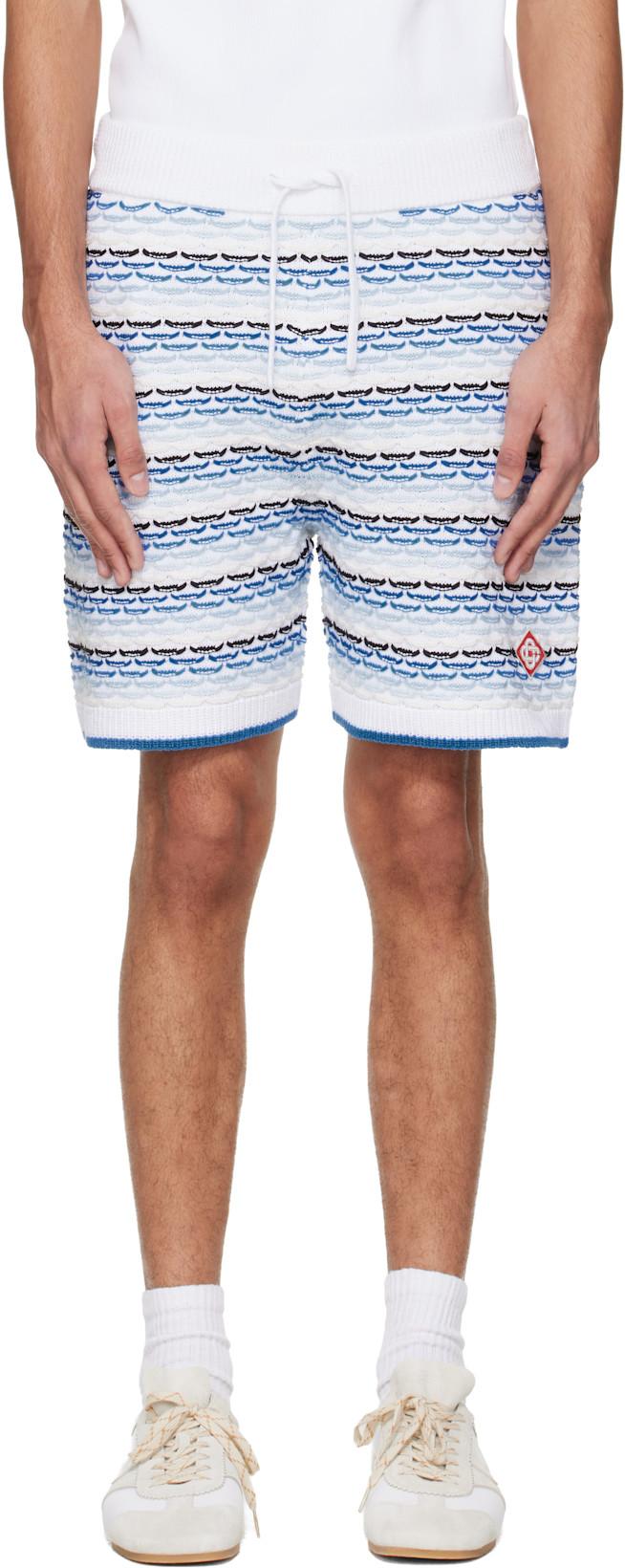 White & Blue Tuck Stitch Shorts by CASABLANCA