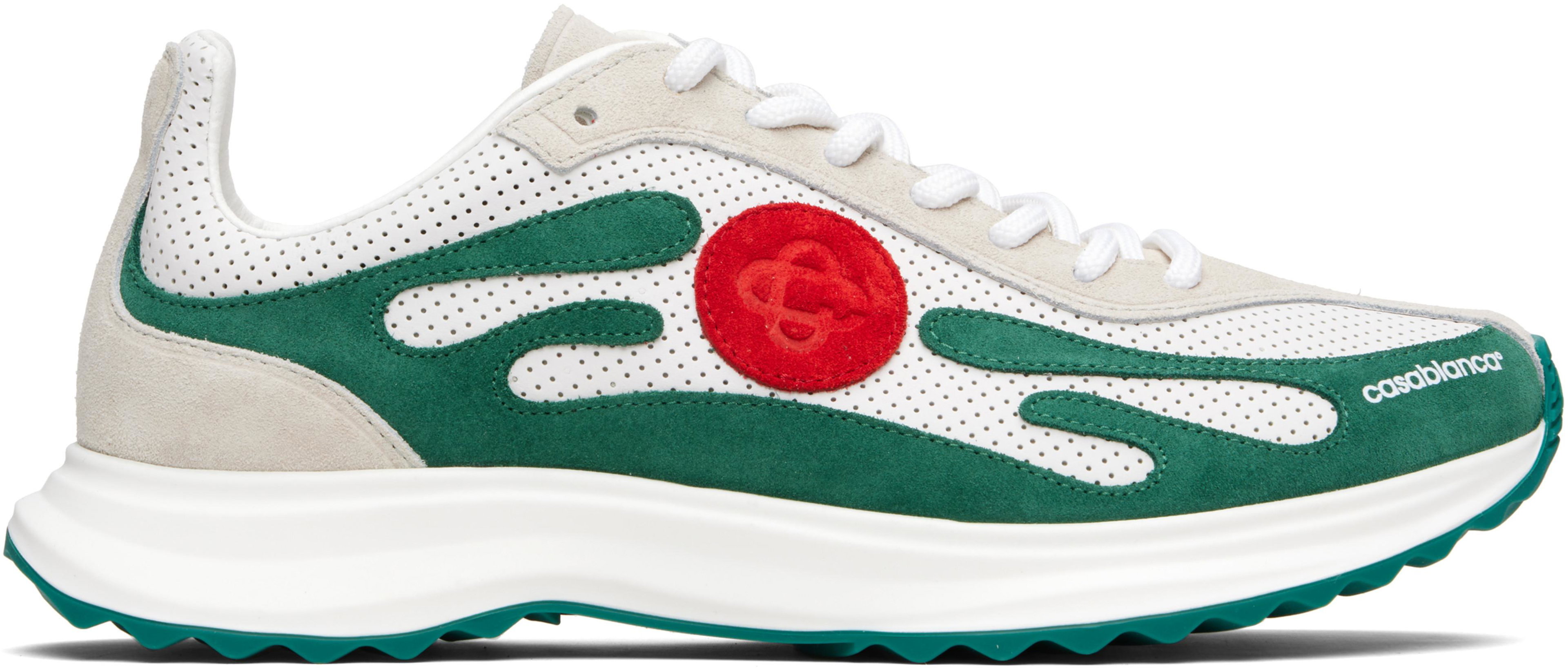 White & Green Stade Sneakers by CASABLANCA