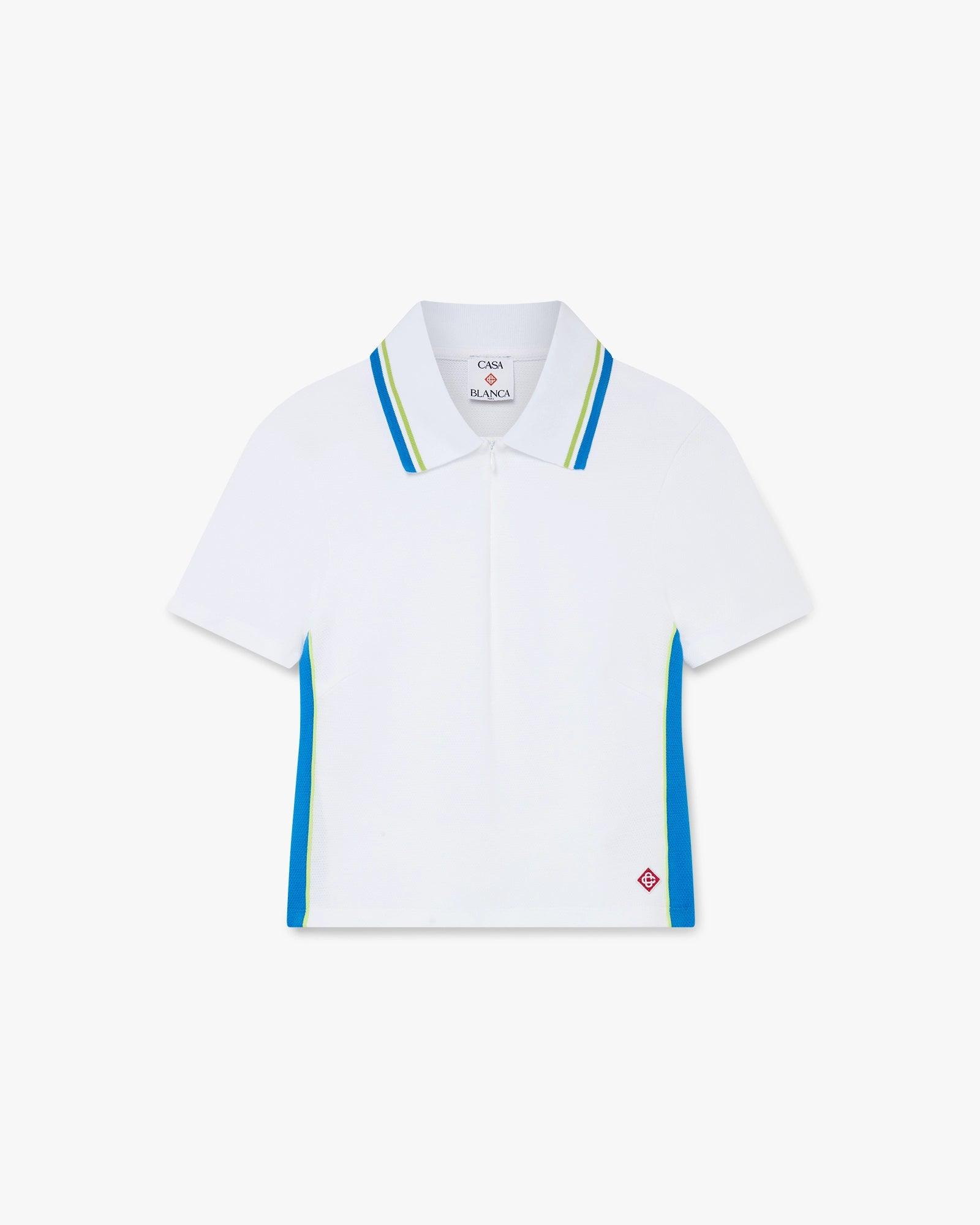 White &amp; Blue Pique Cut-Out Polo Shirt by CASABLANCA