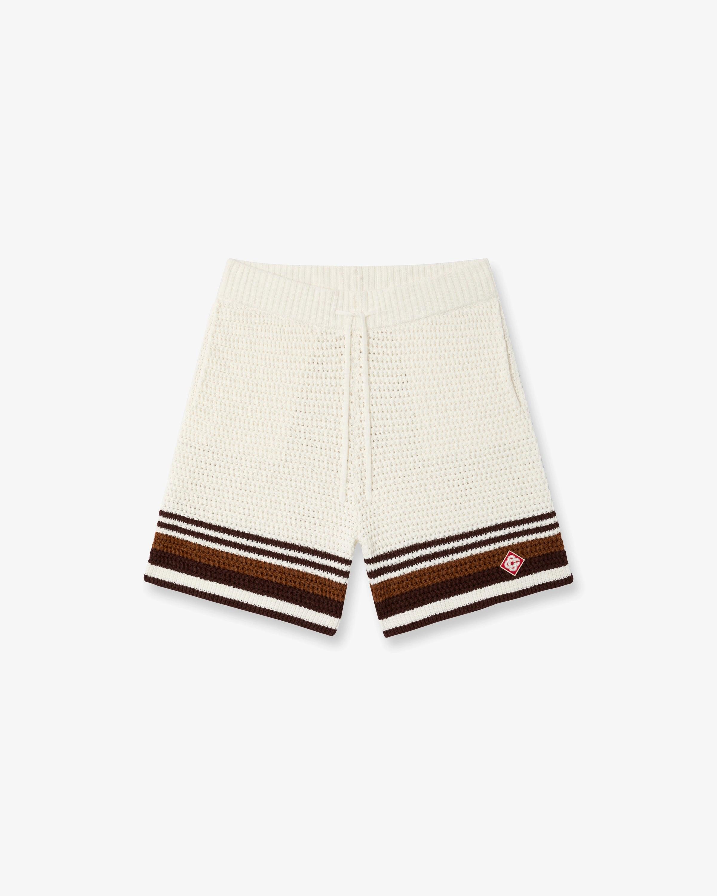 White &amp; Brown Tennis Stripe Crochet Shorts by CASABLANCA