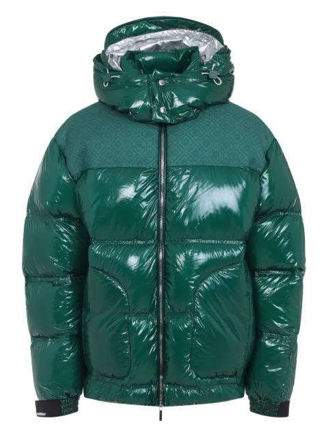high-shine patterned-panel puffer jacket by CASABLANCA