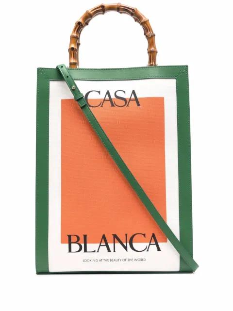 logo-print bamboo-handle tote bag by CASABLANCA
