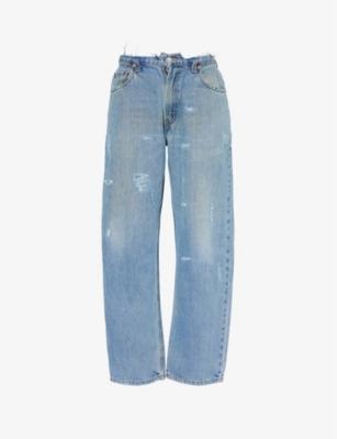 Deconstructed-waist straight-leg mid-rise denim jeans by CASEY JEAN BY JEAN VINTAGE