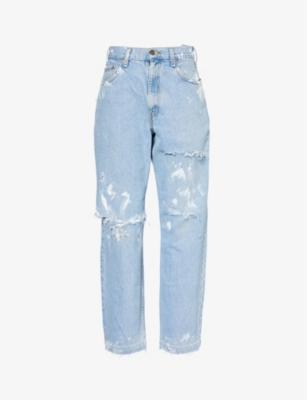Distressed brand-patch barrel-leg mid-rise denim jeans by CASEY JEAN BY JEAN VINTAGE