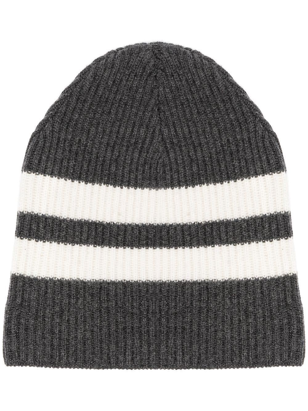 striped ribbed-knit beanie by CASHMERE IN LOVE