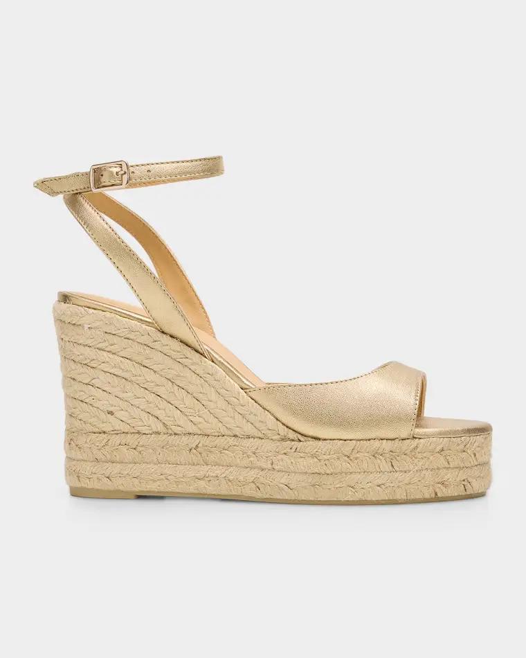 95mm Brook Metallic Leather Espadrille Wedge Sandals by CASTANER