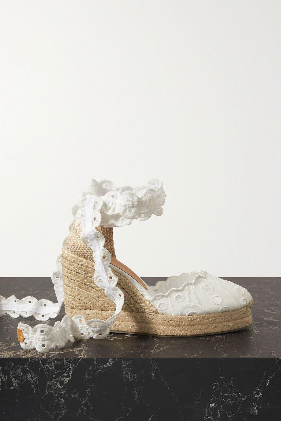+ Charo Ruiz Cini 100 broderie anglaise cotton and canvas wedge espadrilles by CASTANER
