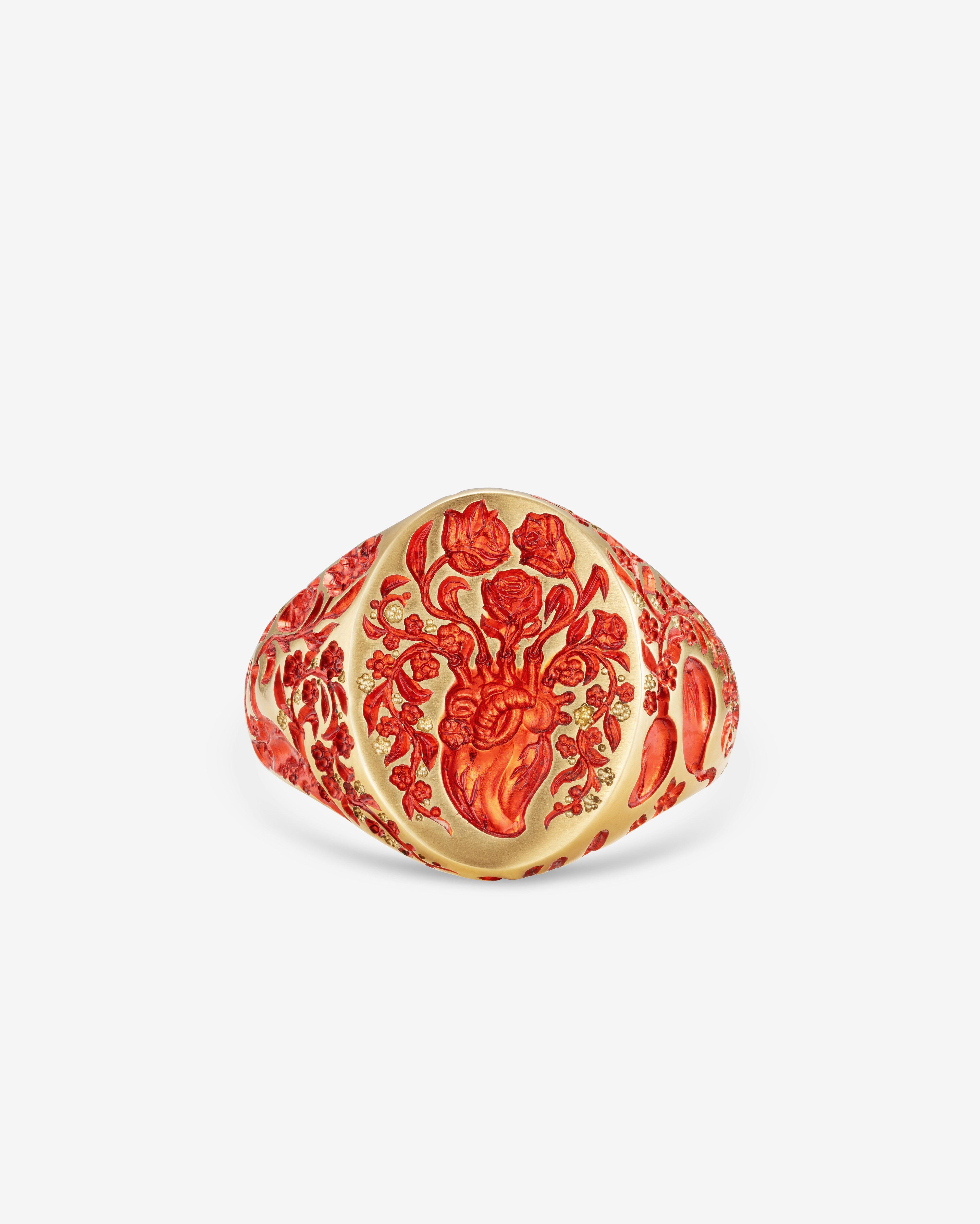 Castro  - Classic Heart Signet Ring  -  (Red) by CASTRO