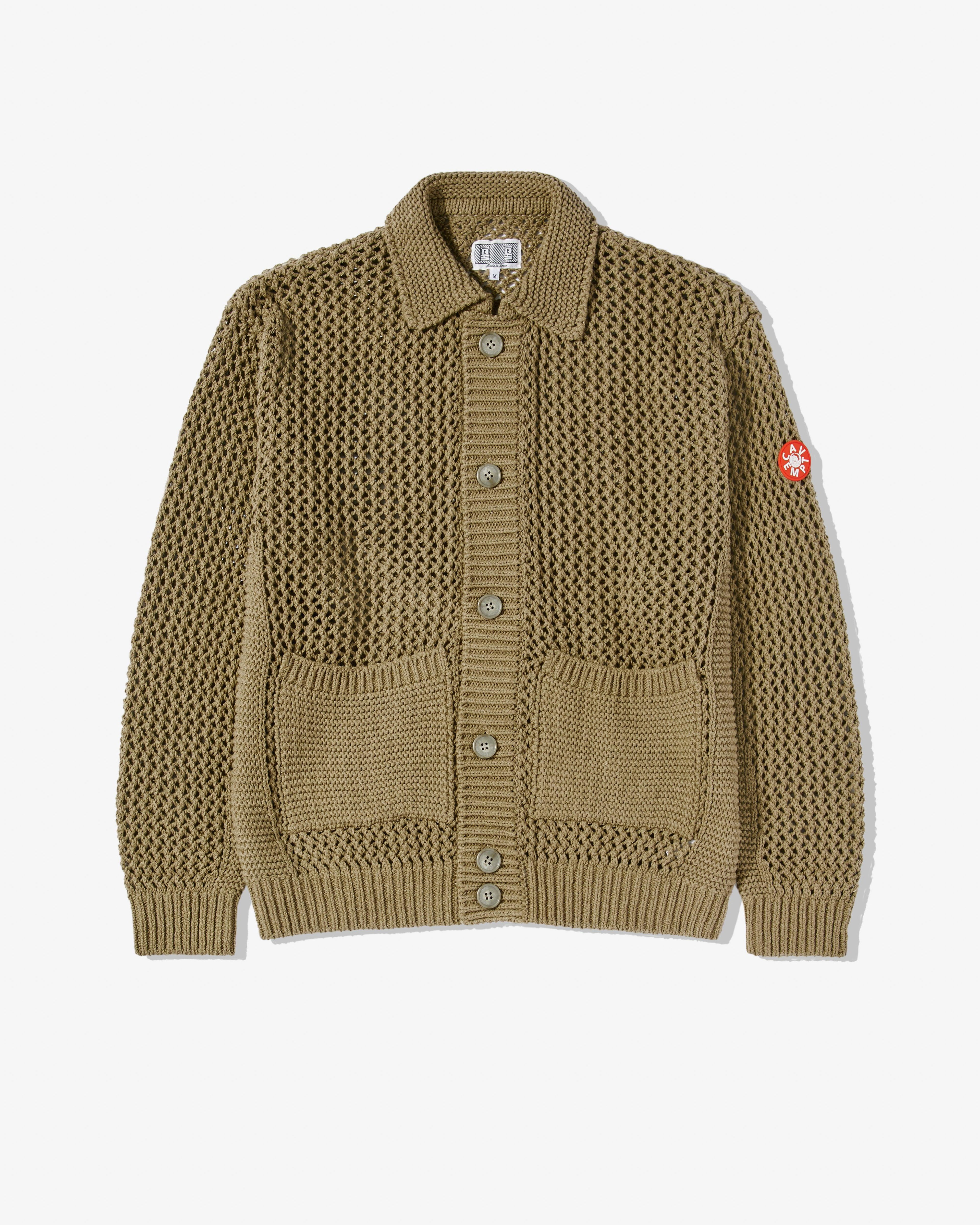 Cav Empt - Men’s Collared Mesh Knit Cardigan - (Brown) by CAV EMPT