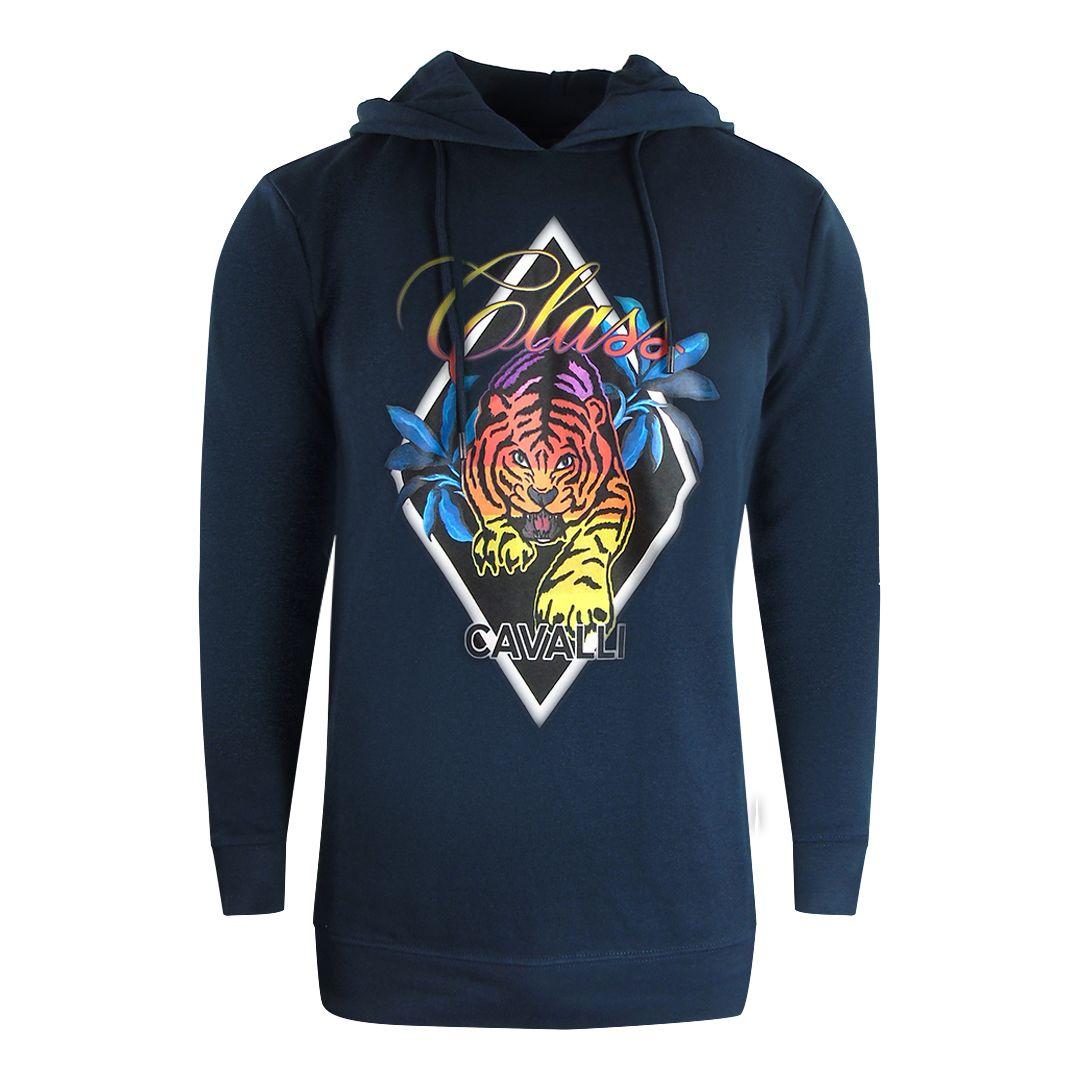 Diamond Tiger Design Navy Blue Hoodie by CAVALLI CLASS