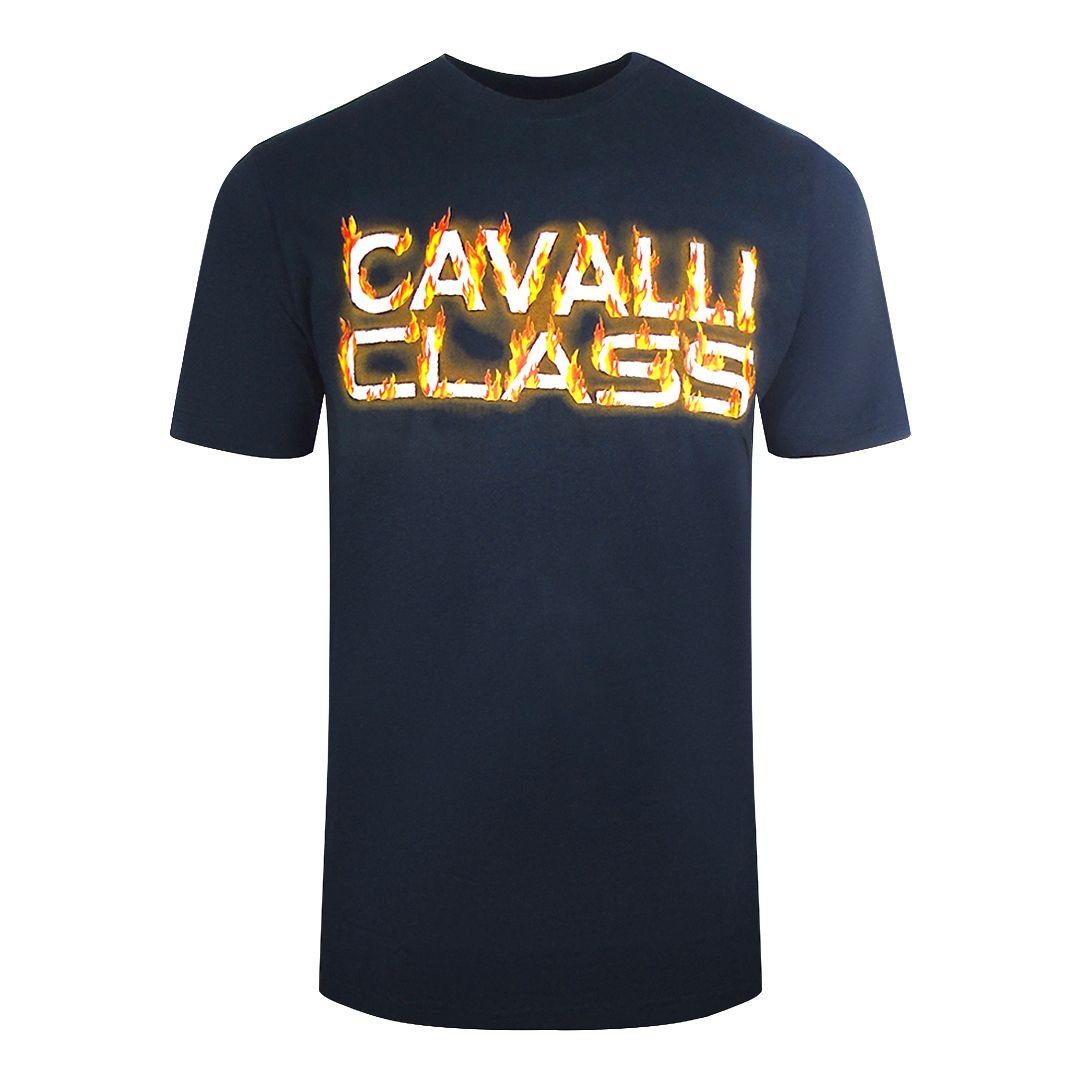 Flaming Logo Navy Blue T-Shirt by CAVALLI CLASS