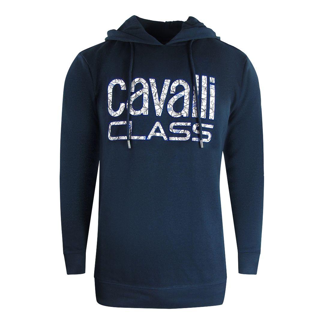 Floral Logo Navy Blue Hoodie by CAVALLI CLASS