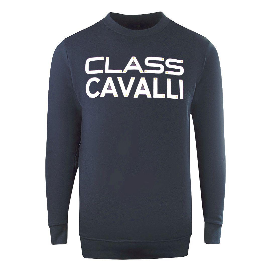 Large Bold Logo Design Navy Blue Sweatshirt by CAVALLI CLASS