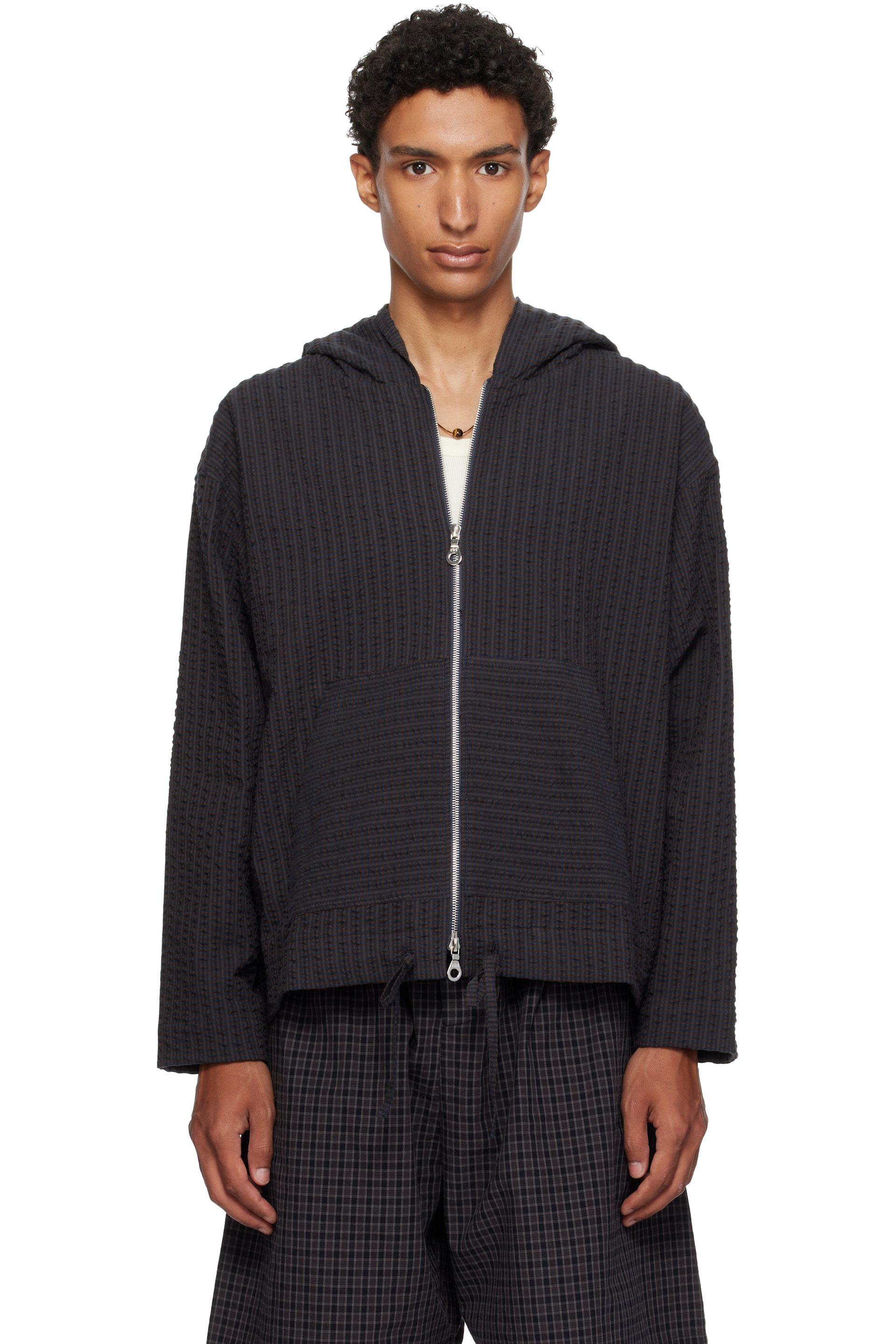Brown & Navy Zip Up Hoodie by CAWLEY