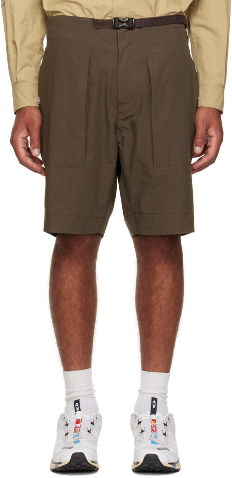 Brown Pleated Pocket Shorts by CCP