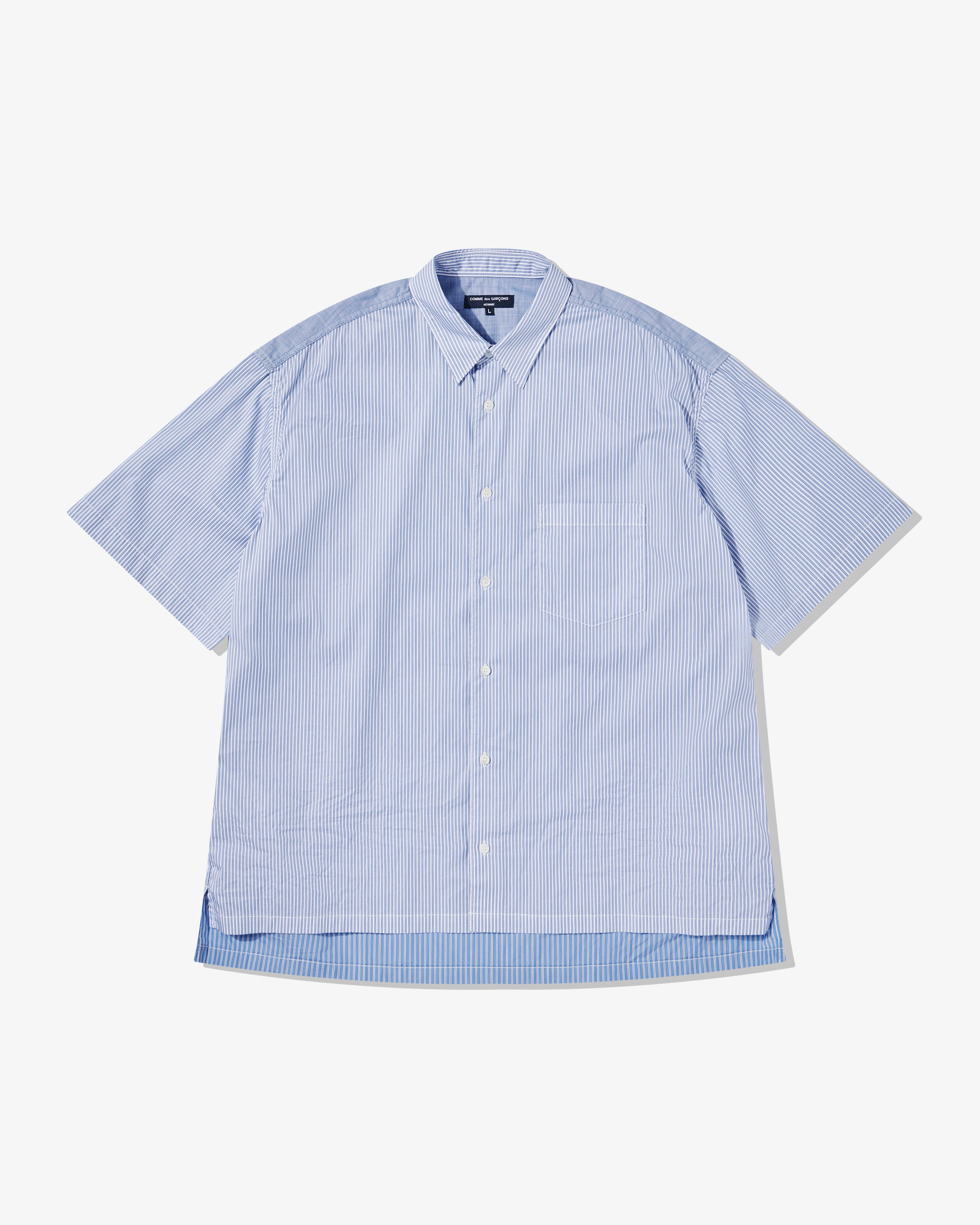Comme des Garçons Homme - Men’s Striped Short Sleeve Shirt - (Blue Stripe) by CDG HOMME