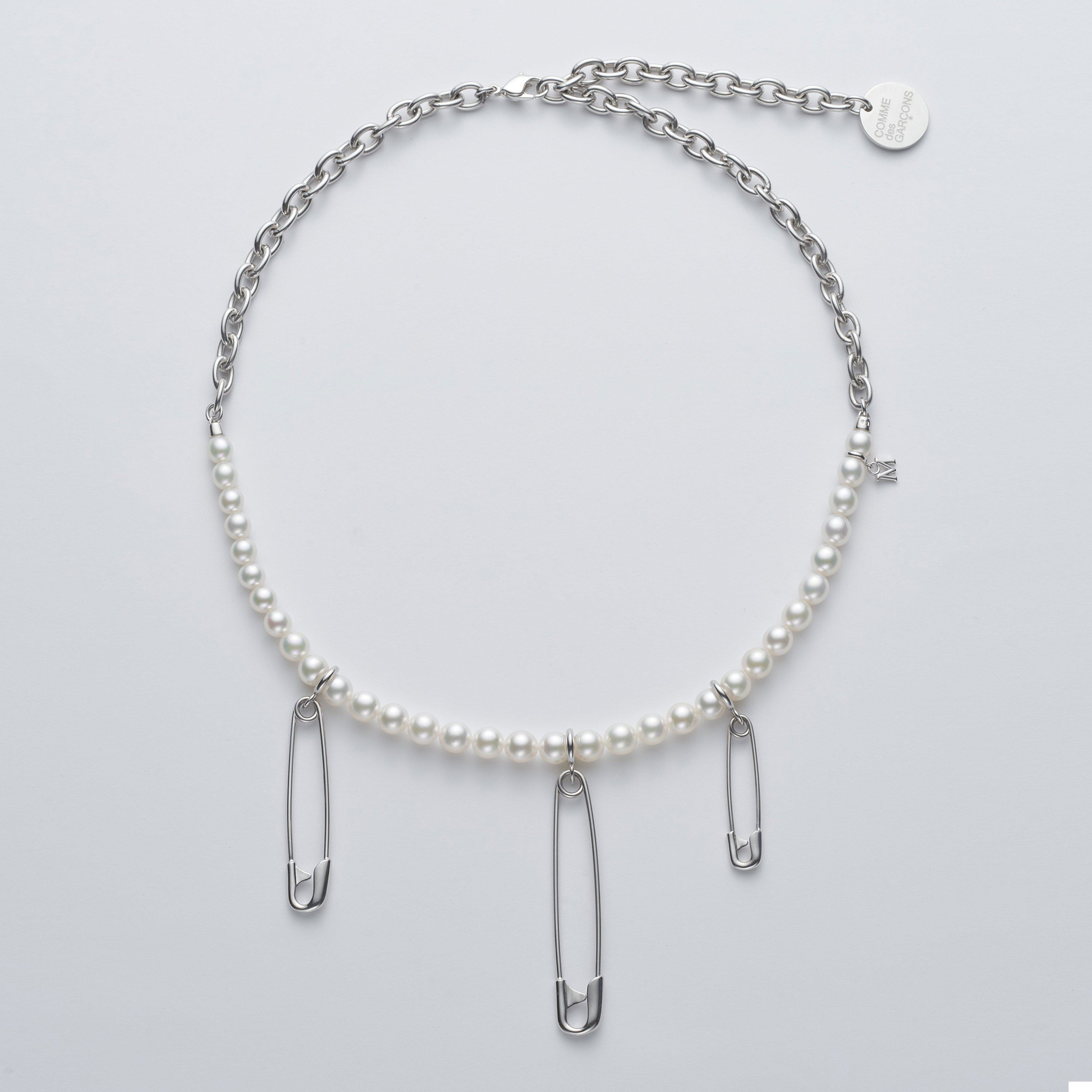 Comme des Garçons - Mikimoto Safety Pin Necklace - (Silver) by CDG JEWELRY Comme des Garçons - Mikimoto Safety Pin Necklace - (Silver) by CDG JEWELRY