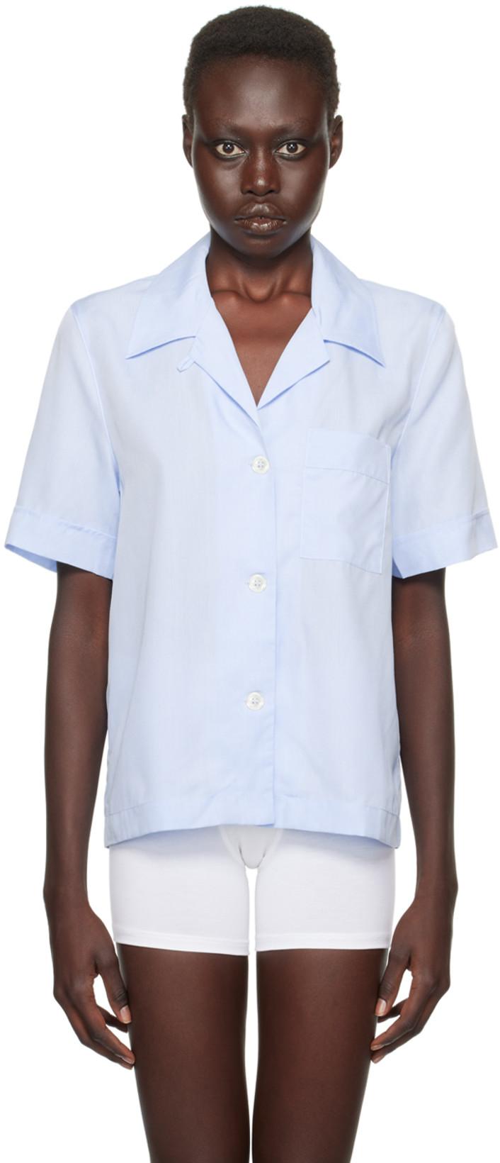 Blue Short Sleeve Pyjama Shirt by CDLP