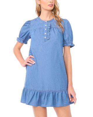 Denim Ruffle Trapeze Dress by CECE
