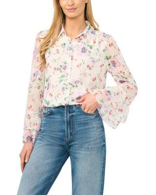 Double Ruffle Cuff Button Down Shirt by CECE