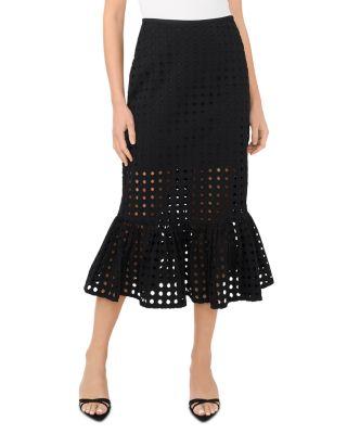 Eyelet Ruffle Hem Midi Skirt by CECE