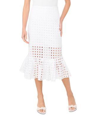Eyelet Ruffle Hem Midi Skirt by CECE