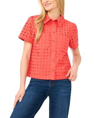 Eyelet Short Sleeve Shirt by CECE