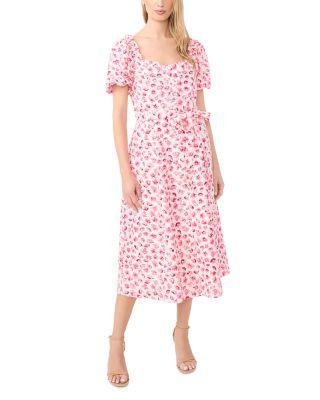 Floral Eyelet Puff Sleeve Midi Dress by CECE