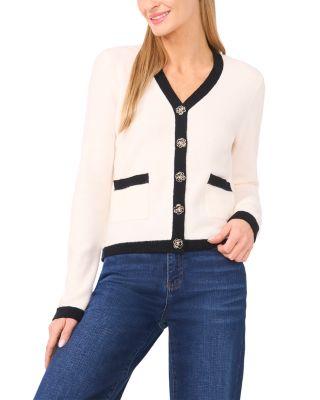 Flower Button V Neck Cardigan Sweater by CECE