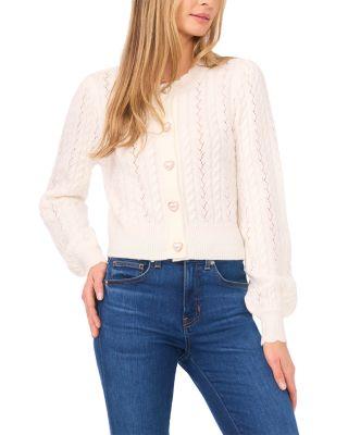 Heart Button Pointelle Cardigan by CECE