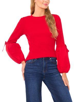 Mixed Media Balloon Sleeve Sweater by CECE