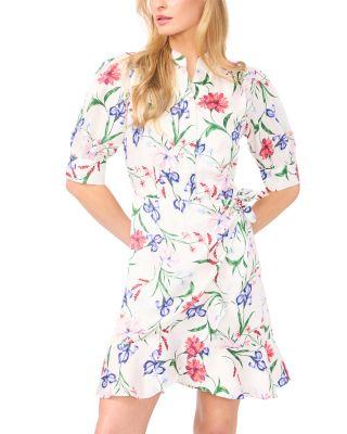 Open Collar Short Sleeve Ruffle Wrap Dress by CECE