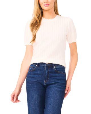 Pointelle Short Sleeve Sweater by CECE