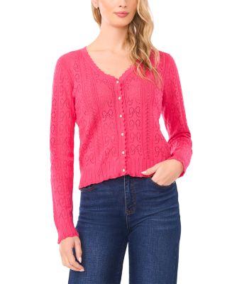 Pointelle V Neck Cardigan Sweater by CECE