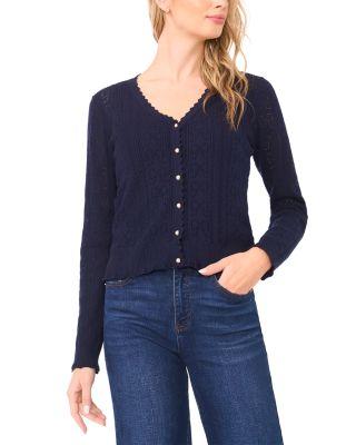 Pointelle V Neck Cardigan Sweater by CECE