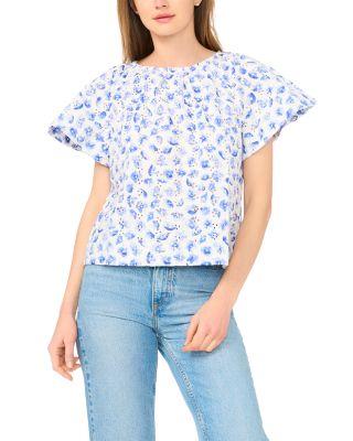 Printed Eyelet Short Sleeve Top by CECE