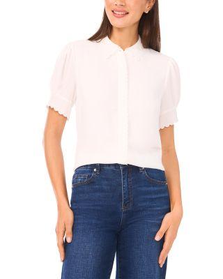 Puffed Sleeve Scalloped Edge Blouse by CECE